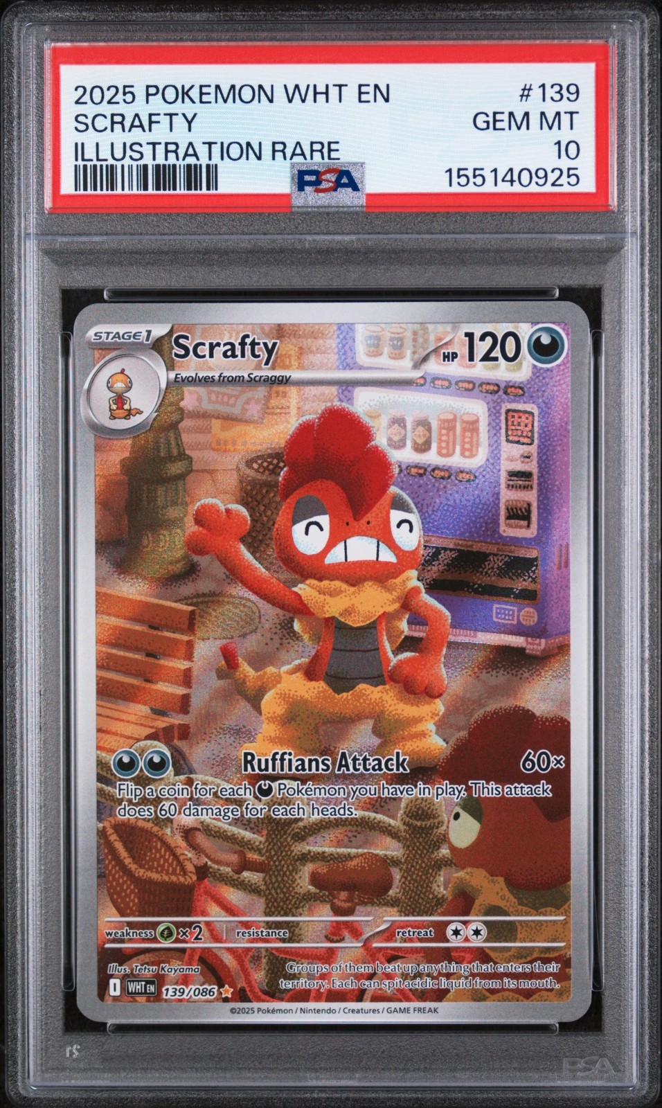 Pokemon TCG White Flare Scrafty Illustration Rare 139/086 PSA 10 GEM - Low POP