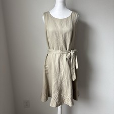 Calvin Klein Dress Women's 8 Beige Linen Sleeveless Belted A-Line Fit & Flare