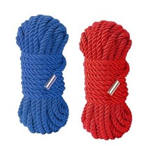 32 feet 8mm 1/3inch Diameter Soft Silk Rope Solid Braided Twisted Red and Blue