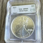 U.S. Mint 2021 American Silver Eagle Type 2 $1 1 oz .999 Silver ICG MS69
