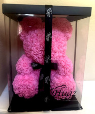 Rose Teddy Bear 14" Pink Artificial Flower Bear in Display Gift Box