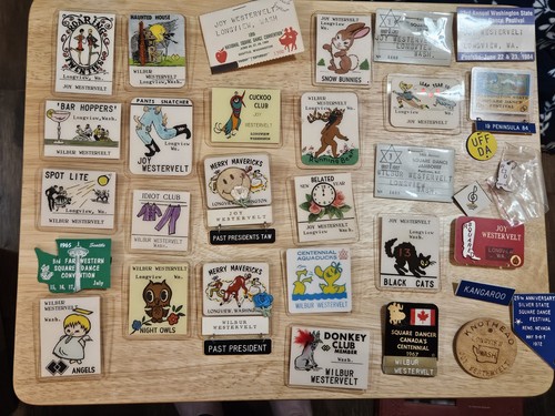 Vintage Square Dance Badge Pin Lot 31pc 1960s 1970s 1980s Named Westervelt WA OR