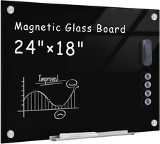 Magnetic Tempered Glass Whiteboard 24x18 Inch Frameless Wall Mount for Office