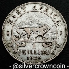 East Africa 🇬🇧 🇺🇬 🇰🇪 1 Shilling 1925. KM#21. Silver One Dollar coin. Lion.
