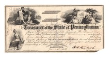 1858 Treasurer of State of Pennsylvania School Department Harrisburg Check