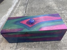 Rustic Handmade Wooden Keepsake Box Colorful Stain Storage Chest Acrylic Knob