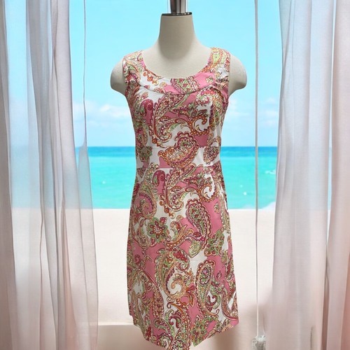 Jones New York Signature Pink Paisley Shift Dress Sz 8 Summer Party Boho Chic