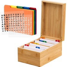 4 x 6 Inch Index Card Holder Set, Bamboo Organizer Box with 50 Dividers 2 S...