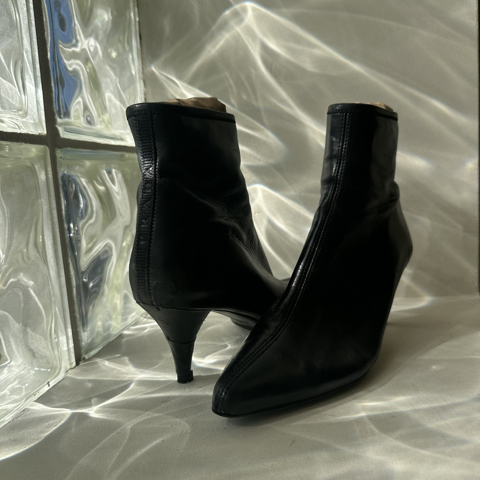 PRADA black leather ankle boot heels - image 6