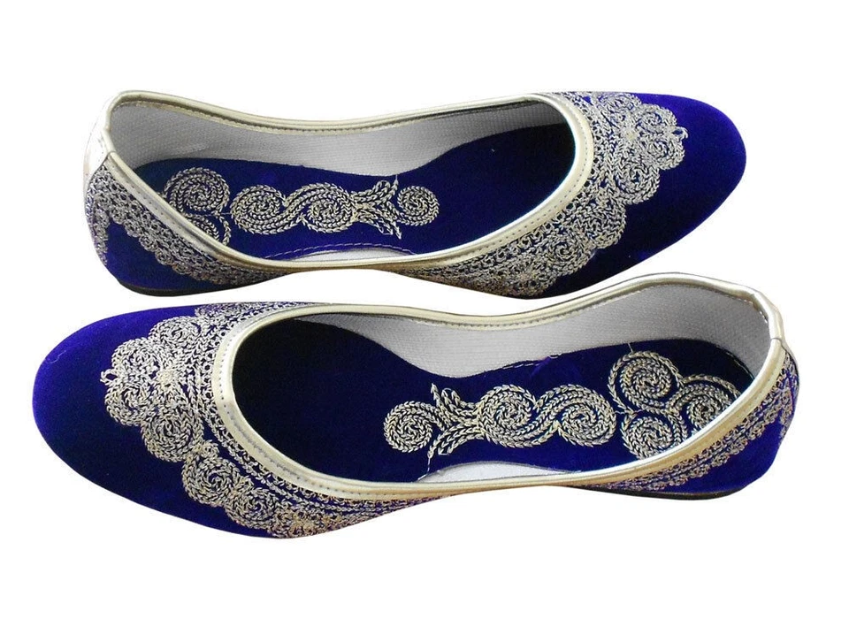 Женские туфли кожаные ручной работы индийские мокасины джутти моджари синий размер США 5-10 - Изображение 4 из 4