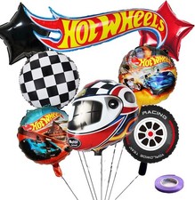 8 Pcs Hot Wheels Foil Balloons for Boys, Hot Car Birthday Party Decorations Sup