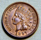 1897 Indian Head Penny Cent - AU Gem Full Liberty Beauty With Diamonds Lot 1865