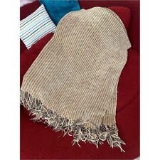 Restoration Hardware 5lb Ribbed Chenille Throw Blanket Neutral Tan Brown Cozy