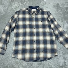 Weatherproof Vintage Mens XL Plaid Long Sleeve Button Shirt Blue  Tan a0771