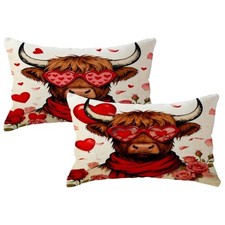 Valentine's Day Highland Cow Decorative Throw Pillow Covers with 12" 20" Red