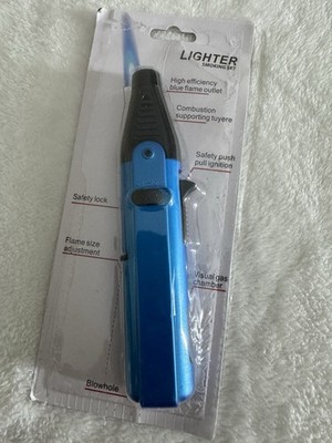 Blue Utility Lighter Torch with Safety Lock, Adjustment, Visual Gas Chamber
