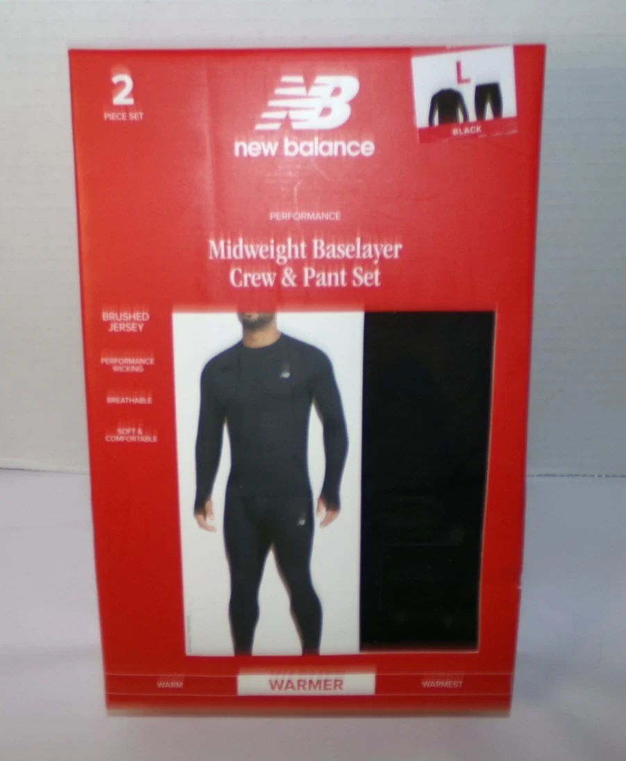 NIP MENS NEW BALANCE 2 PC. BASELAYER CREW TOP & PANT SET~SZ LRG~WARMER