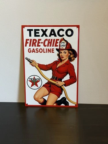 Texaco Fire Chief  Gasoline Sailor Pinup Girl Vintage Style Metal Sign