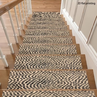 2D Flat Black Dot Wave Pattern Stair Mats | Machine Washable, Non-Slip, Polyes