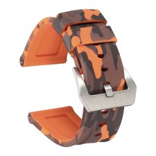 Silicone Watch Bands 26mm Soft Watch Band with Silver Buckle, Camo Orange