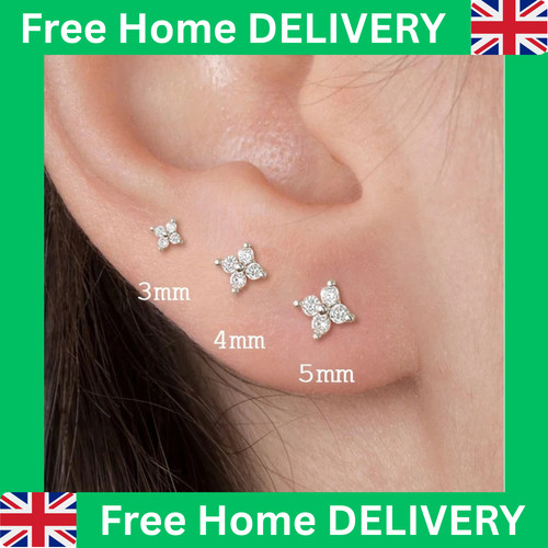 Stud Earrings Gold Crystal Flower Small Tiny Dainty Elegant Floral Women Gift UK