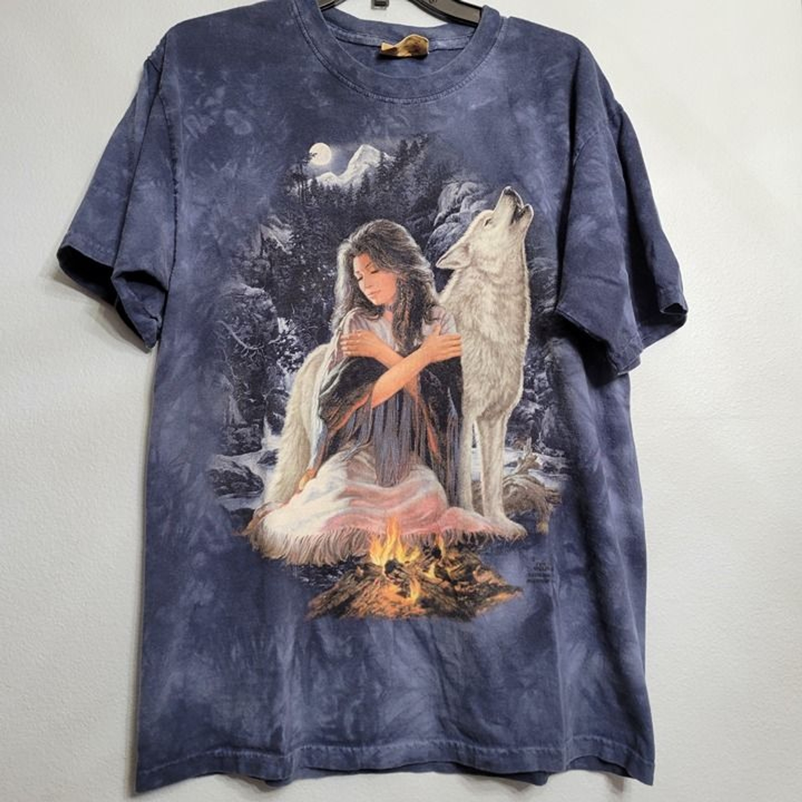 VTG The Mountain 2004 Shirt Native American Wolf Y2K Blue Tie Dye Mens Medium