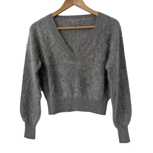 J. Crew Fuzzy Brushed Cashmere Cropped V-Neck Sweater Sze XS Gray NWD $168 BX462 - 第 1/7 張圖片