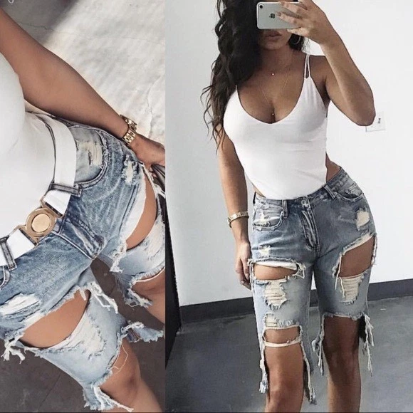 JLUXLABEL/Signature 8 Super Distressed Bermuda Shorts Size Medium