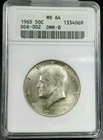 1965 P Kennedy Half Dollar ANACS MS64 50C DDR-002 DMR-008 Variety Double Die MS