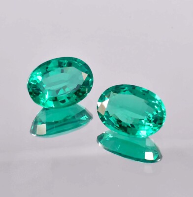1 Pair Natural Green Zambian Emerald Oval Cut Loose Gemstone GIT Certified AAA+