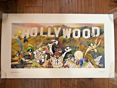 LOONEY TUNES WARNER BROS. LITHOGRAPH '' TOONS GO TO HOLLYWOOD '' LITHO ROLLED