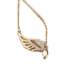Small Rhinestone Hollow Guardian Angel Wing Love Heart Pendant Fashion Necklace