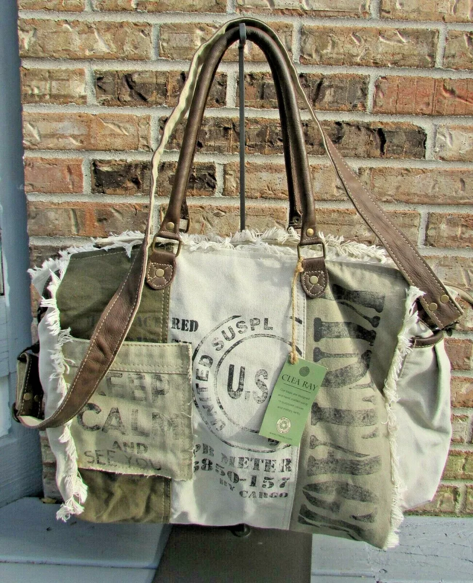 NWT CLEA RAY Large Tote Bag w/Shoulder Strap Repurposed Canvas