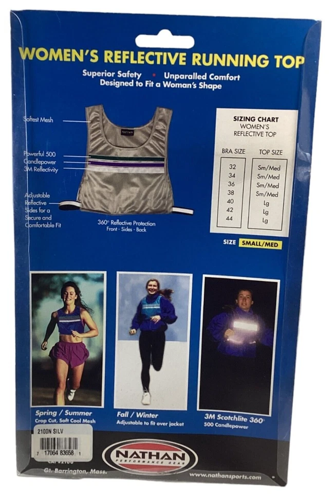 Женский беговой топ Nathan Performance Gear S/M серый светоотражающая сетка НОВЫЙ - Изображение 2 из 3