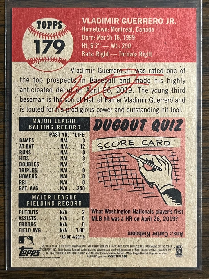 2019 Topps Living #179 Vladimir Guerrero Jr. Toronto Blue Jays RC - Image 2 of 2