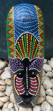 Mask Plaque Wall Decor African Face Hand Carved Dots Polka Tribal Tiki Hanging