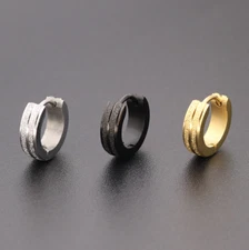 Women Men Punk Stainless Steel Silver Huggie Hoop Hinged Snap Earrings 4x9mm