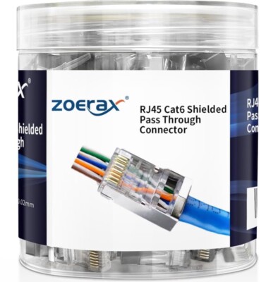 100-Pack RJ45 Cat6 Pass Through Connector Shielded