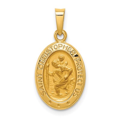 14K Yellow Gold Polished & Satin St. Christopher Medal Pendant XR1304