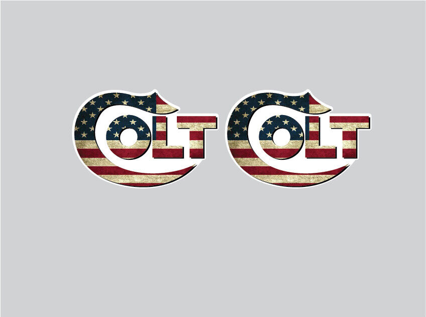 (2) American Flag Colt Logo Decals - 4" wide x 2.5" tall - Vinyl Indoor Outdoor
