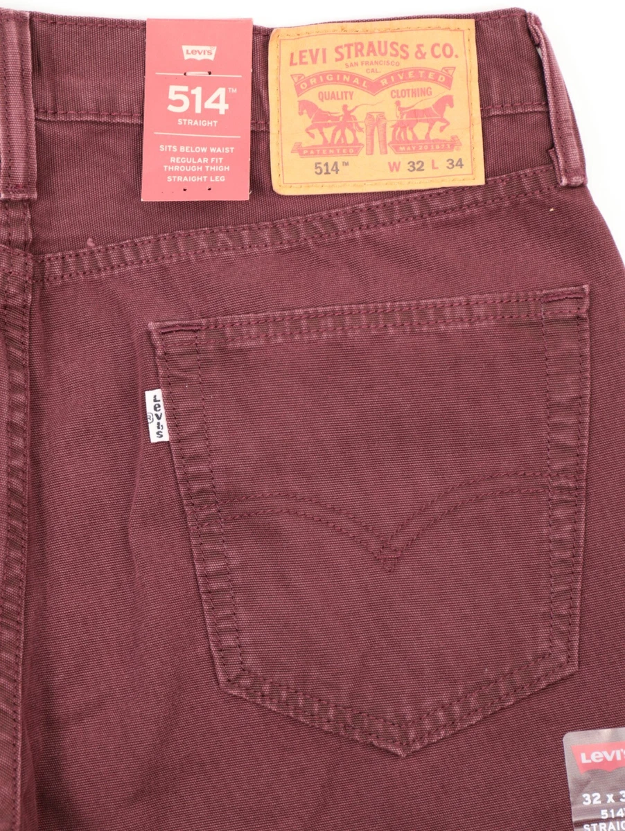 Levi's 514 Padox Canvas Twill Pants Size 32/34 Wine Tasting New