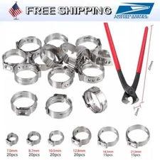 130PCS Single Ear Stepless Hose Clamp Stainless Steel 360° Pliers Crimping Tool