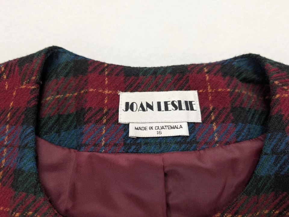 Chaqueta Blazer Joan Leslie Vintage Para Mujer Talla 16 Rojo Azul Mezcla de Lana a Cuadros Foto 4 de 4