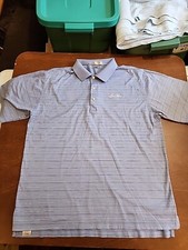 Peter Millar Sea Island Men's LARGE S/S Blue/white Striped Golf Polo EUC. GB23