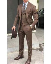 Men Brown Peak Lapel Blazer Formal 3 Piece Party Prom Groom Tuxedos Wedding Suit