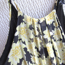 Frnch Aneth Dress Silk M Chiffon Peasant Maxi Dress Yellow Black Tier Hem Luxury