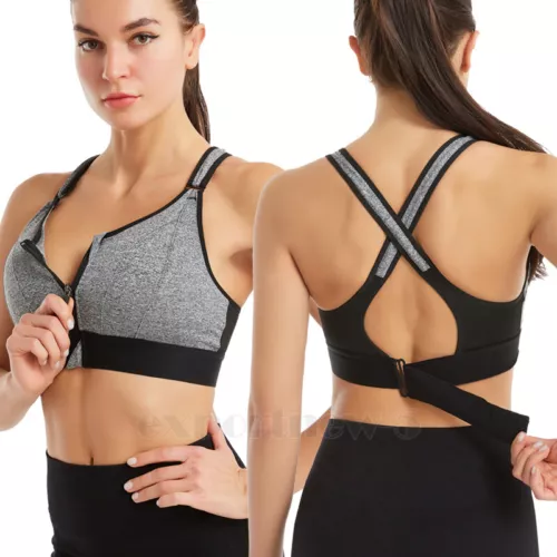 Damen Frontreißverschluss Sport Tank BH bequem & hautfreundlich Racerback Alltag - Bild 29 von 43
