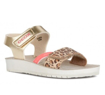 Sandali Geox Costarei con doppio strappo pelle oro, rosa e Leopard