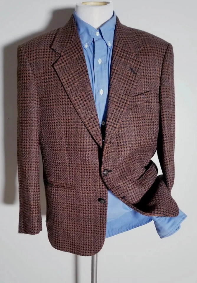 Chaqueta Blazer Abrigo Deportivo De Colección 40S Zanetti Azul Marino Naranja Diente Tweed Italia Foto 2 de 4