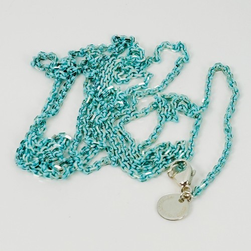 Tiffany & Co Sparkler Blue Coated Silver Enamel Chain Necklace 30" 2.5mm Links - Picture 7 of 10